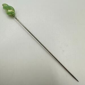 Antique Art Deco 1920s twisted swirled mint green uranium glass stick hat pin